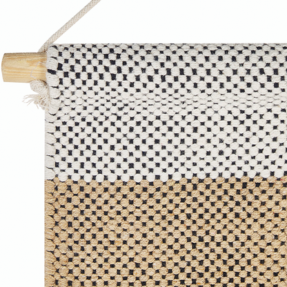 Loom Co Boho Wall Hanging Beige and Black Cotton 46 x 114cm Handwoven with Tassels
