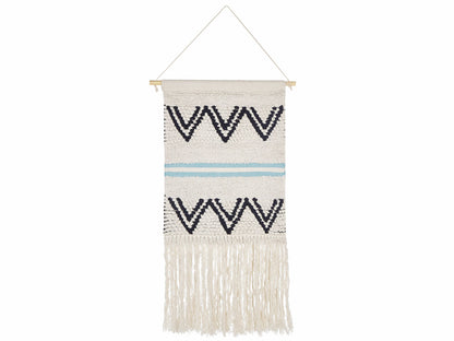 Handwoven Wall Hanging Beige Black Cotton 42 x 113cm Tassels Geometric Boho Decor