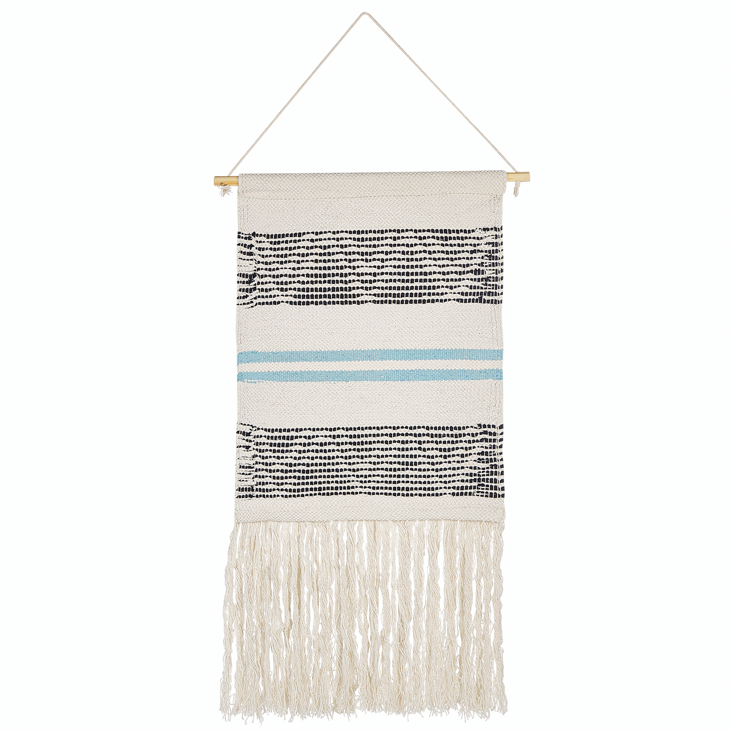 Handwoven Wall Hanging Beige Black Cotton 42 x 113cm Tassels Geometric Boho Decor