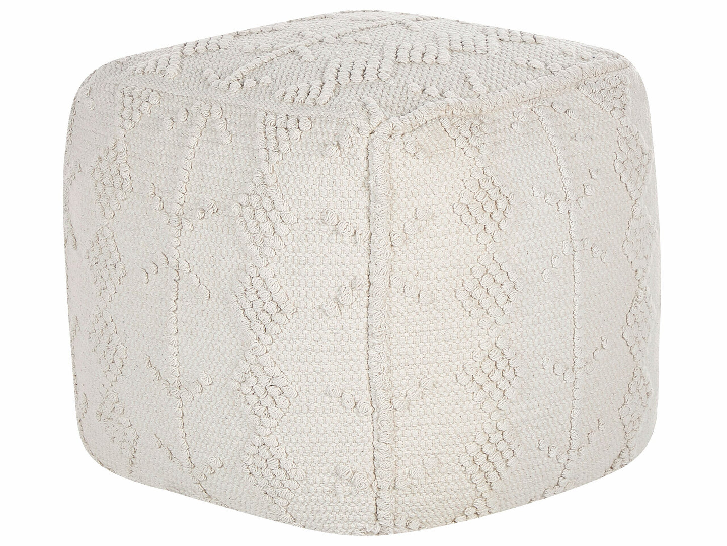 Pouffe White Cotton 40 x 40cm Geometric Knitted Pattern
