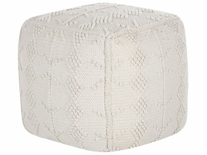 Pouffe White Cotton 40 x 40cm Geometric Knitted Pattern