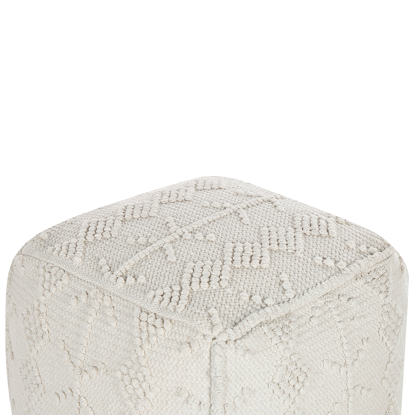 Pouffe White Cotton 40 x 40cm Geometric Knitted Pattern