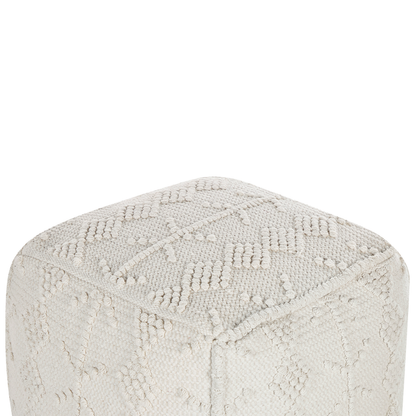 Pouffe White Cotton 40 x 40cm Geometric Knitted Pattern