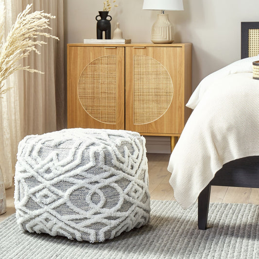 Pouffe 40 x 40cm Grey White Geometric Knitted Pattern