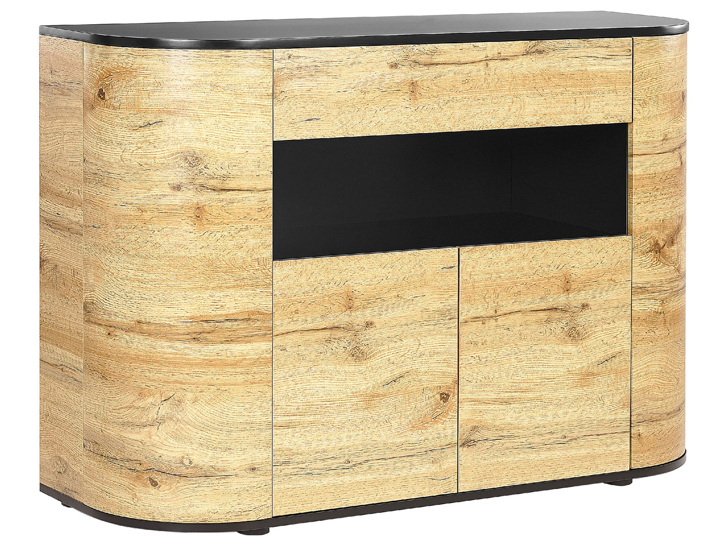 BrandName Rustic 4 Door Sideboard Light Brown Black MDF With Shelves