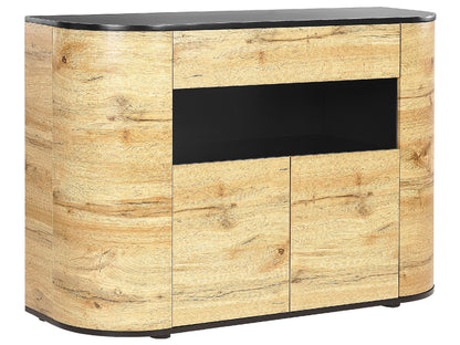 BrandName Rustic 4 Door Sideboard Light Brown Black MDF With Shelves
