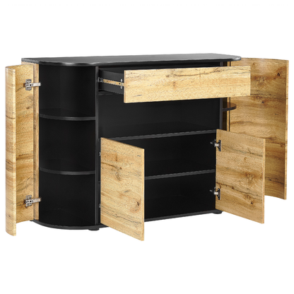 BrandName Rustic 4 Door Sideboard Light Brown Black MDF With Shelves