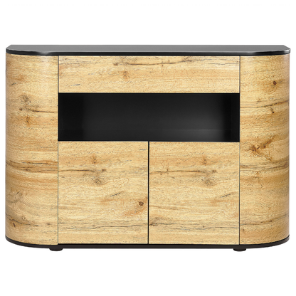 BrandName Rustic 4 Door Sideboard Light Brown Black MDF With Shelves