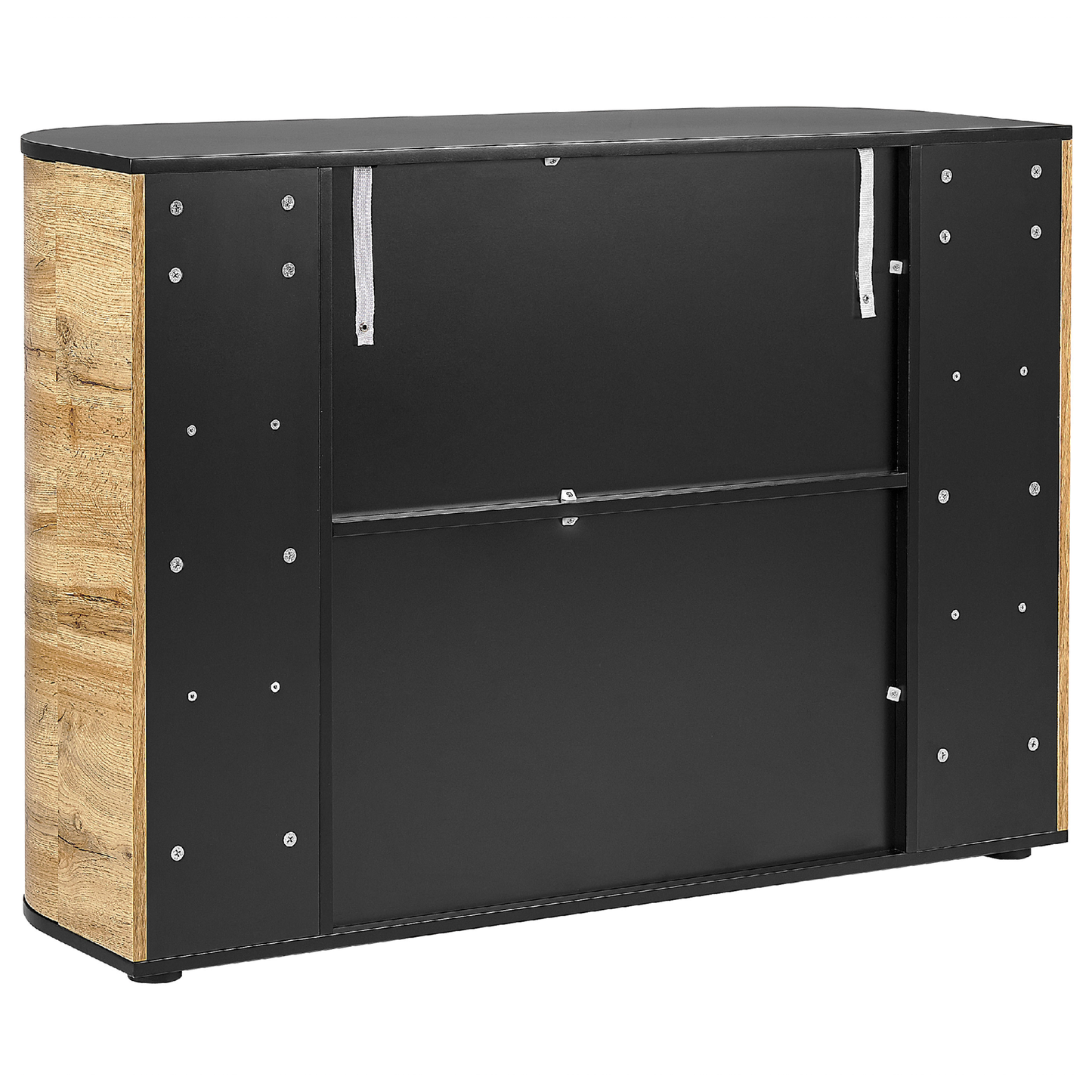 BrandName Rustic 4 Door Sideboard Light Brown Black MDF With Shelves