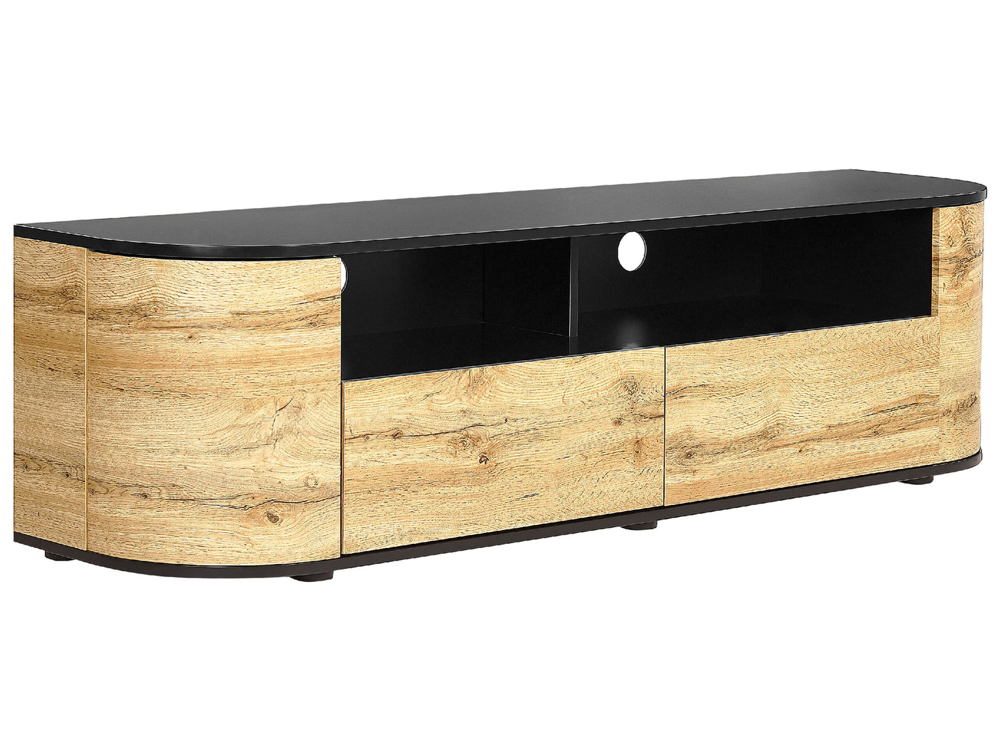 Rustic TV Stand Light Brown And Black Wood 2 Drawers