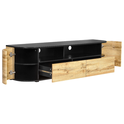 Rustic TV Stand Light Brown And Black Wood 2 Drawers