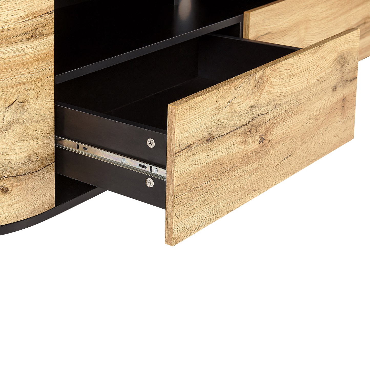Rustic TV Stand Light Brown And Black Wood 2 Drawers