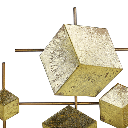 Gold Iron Geometric Wall Sculpture Cubes Glam Modern