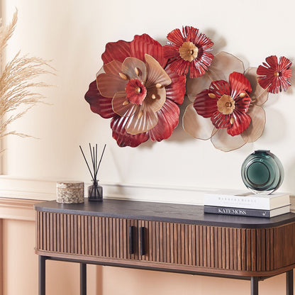 Red Iron Geometric Wall Art Flowers Sculpture
