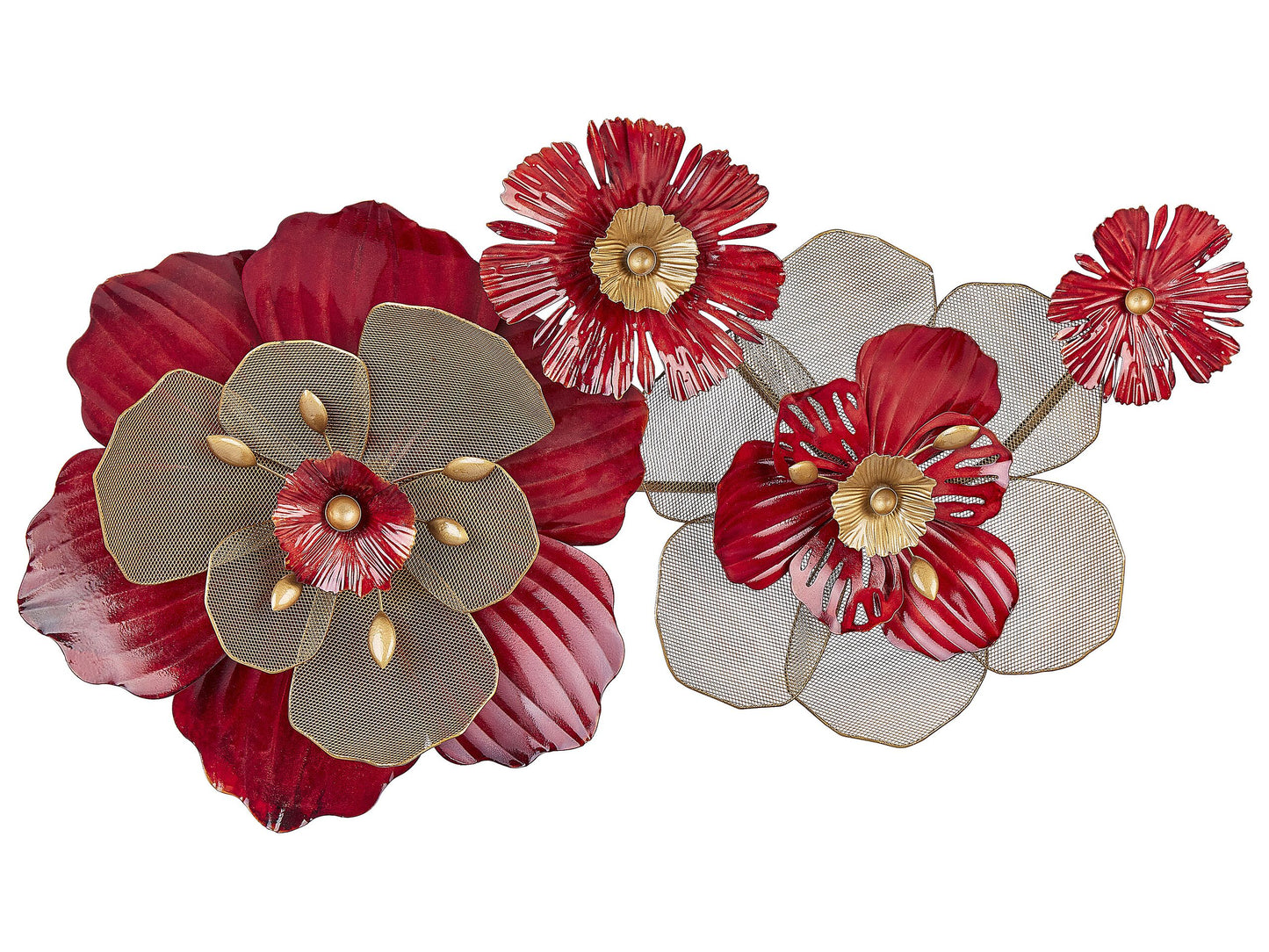 Red Iron Geometric Wall Art Flowers Sculpture