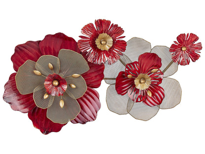 Red Iron Geometric Wall Art Flowers Sculpture