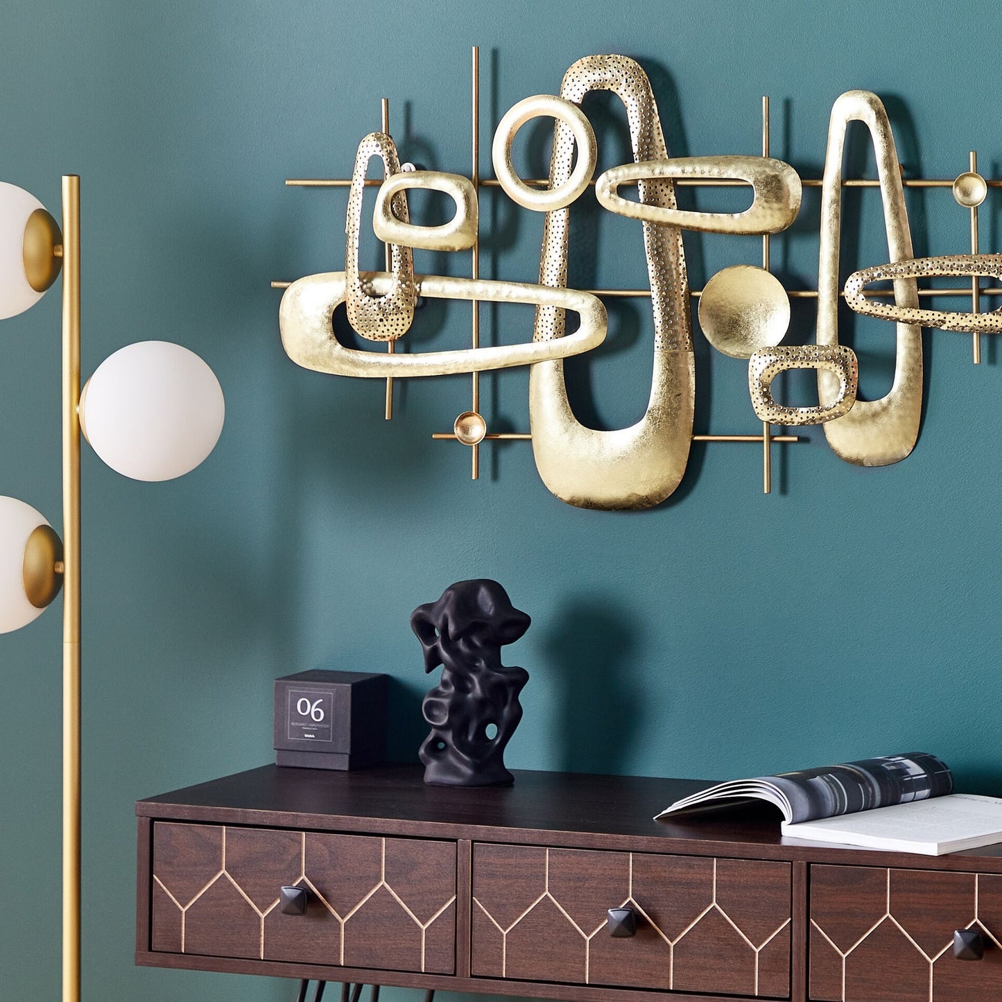 Gold Iron Geometric Wall Sculpture Modern Glam Decor