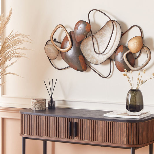 Brown Iron Geometric Wall Sculpture Abstract
