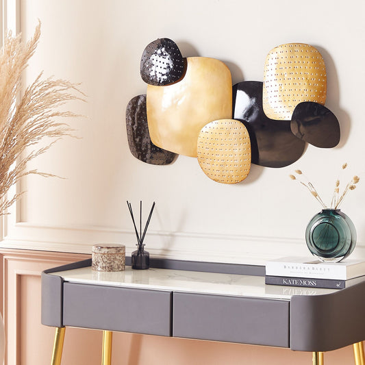 Geometric Black Gold Iron Wall Sculpture Modern Glam Decor