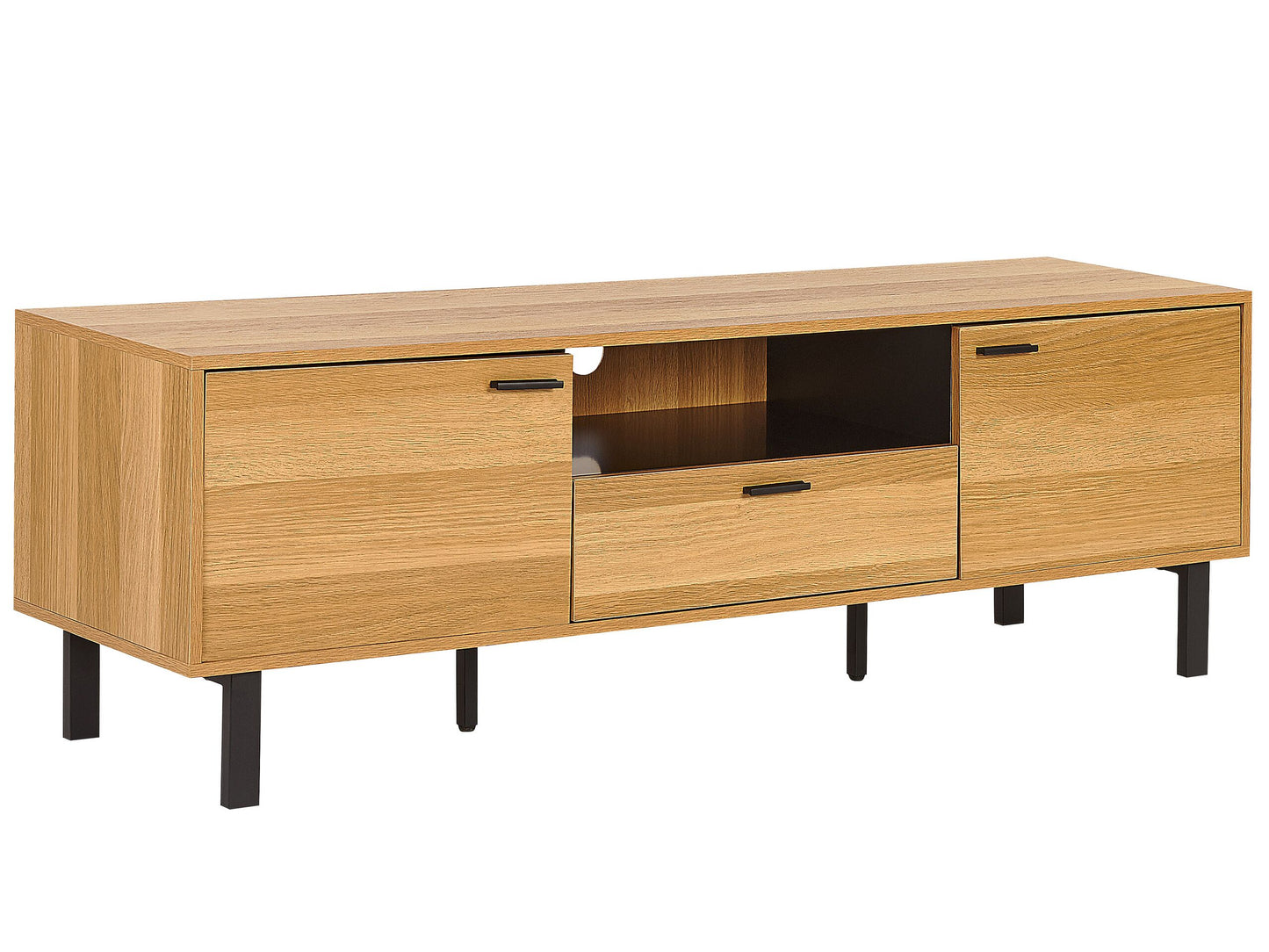 TV Stand 66Inch IndustrialStyle LightBrown Black DoorsDrawer