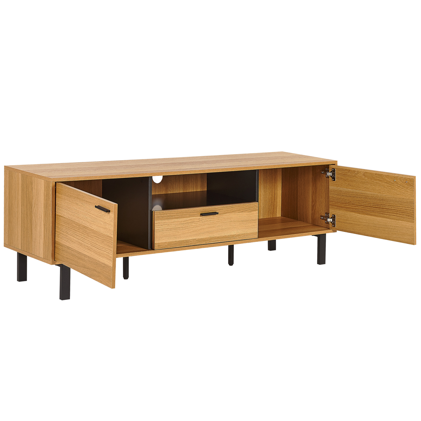 TV Stand 66Inch IndustrialStyle LightBrown Black DoorsDrawer