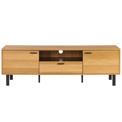TV Stand 66Inch IndustrialStyle LightBrown Black DoorsDrawer