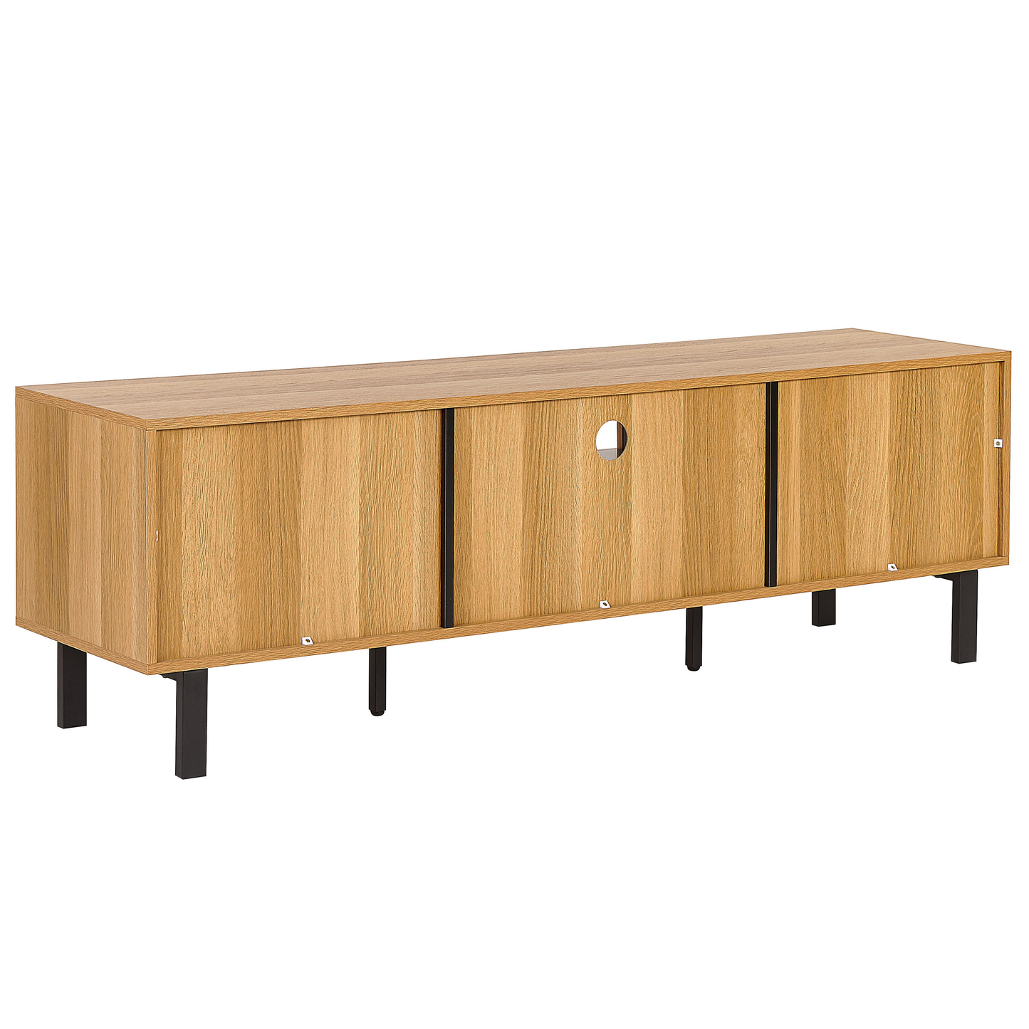 TV Stand 66Inch IndustrialStyle LightBrown Black DoorsDrawer