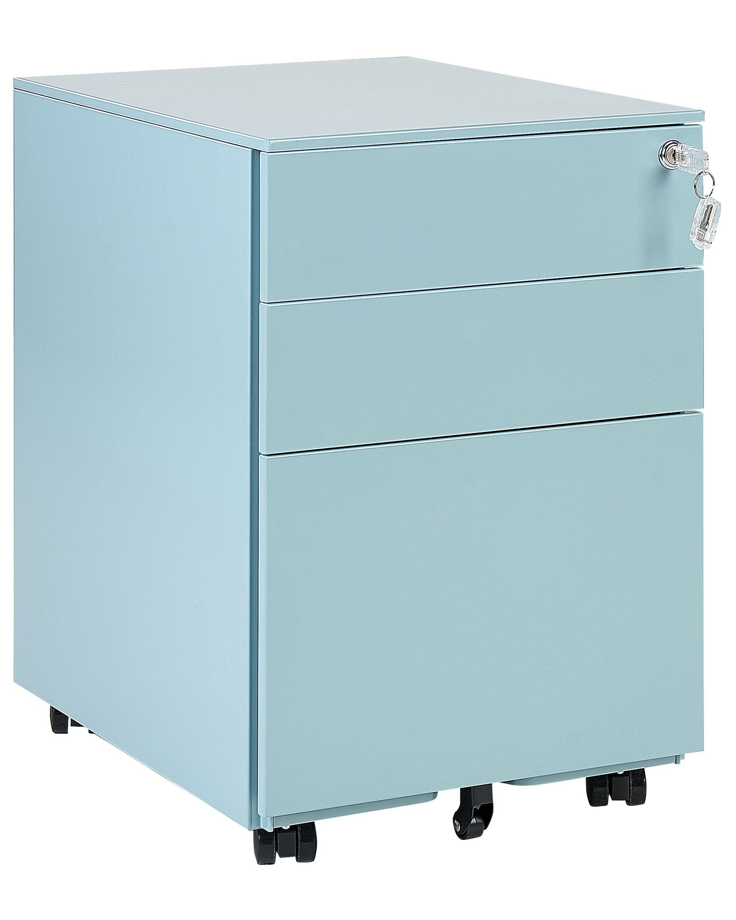 Light Blue Steel 3 Drawer Key Locked Storage With Castors
