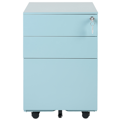 Light Blue Steel 3 Drawer Key Locked Storage With Castors