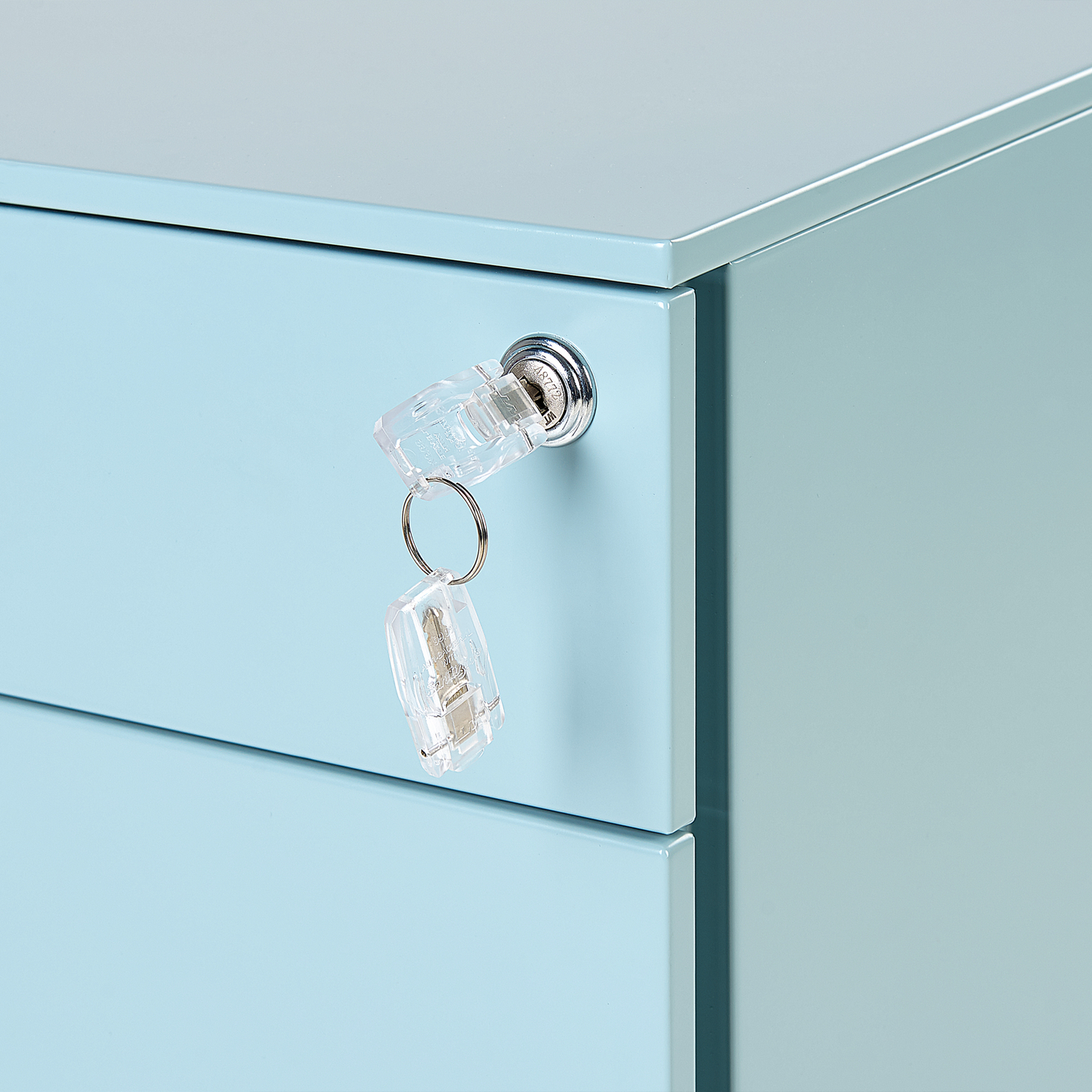 Light Blue Steel 3 Drawer Key Locked Storage With Castors