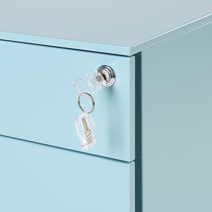 Light Blue Steel 3 Drawer Key Locked Storage With Castors