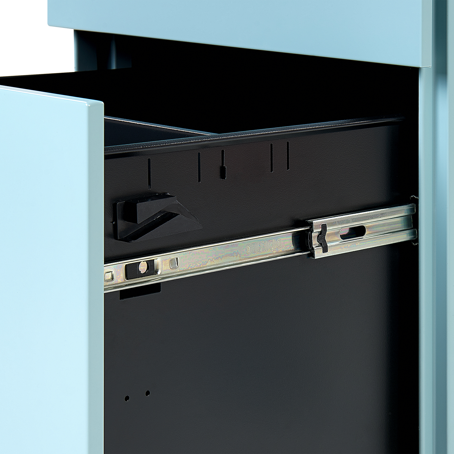 Light Blue Steel 3 Drawer Key Locked Storage With Castors