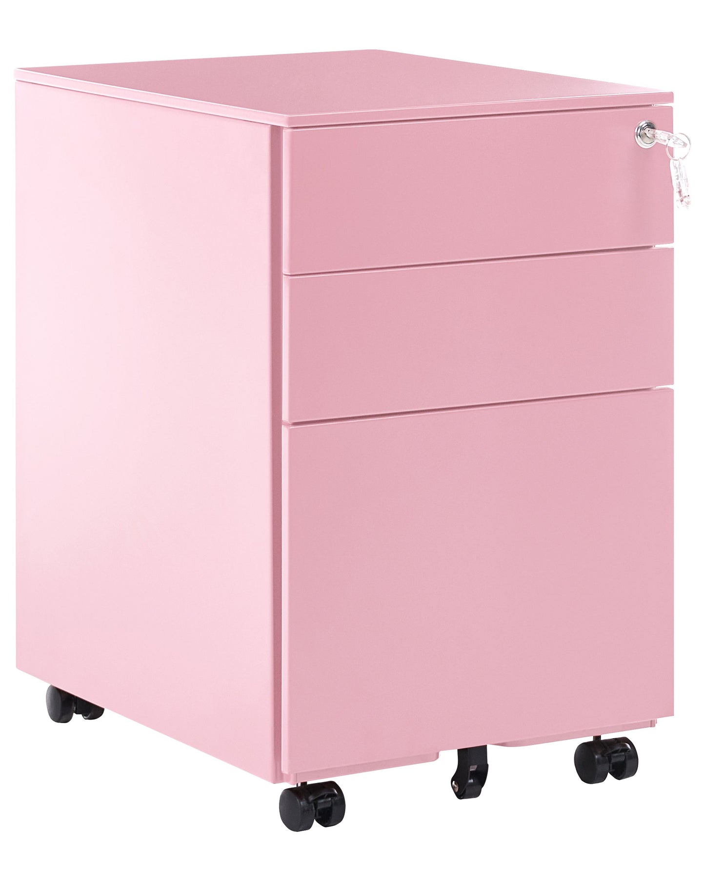 Nexa Office Pink Steel 3 Drawer Locking Storage Unit With Castors