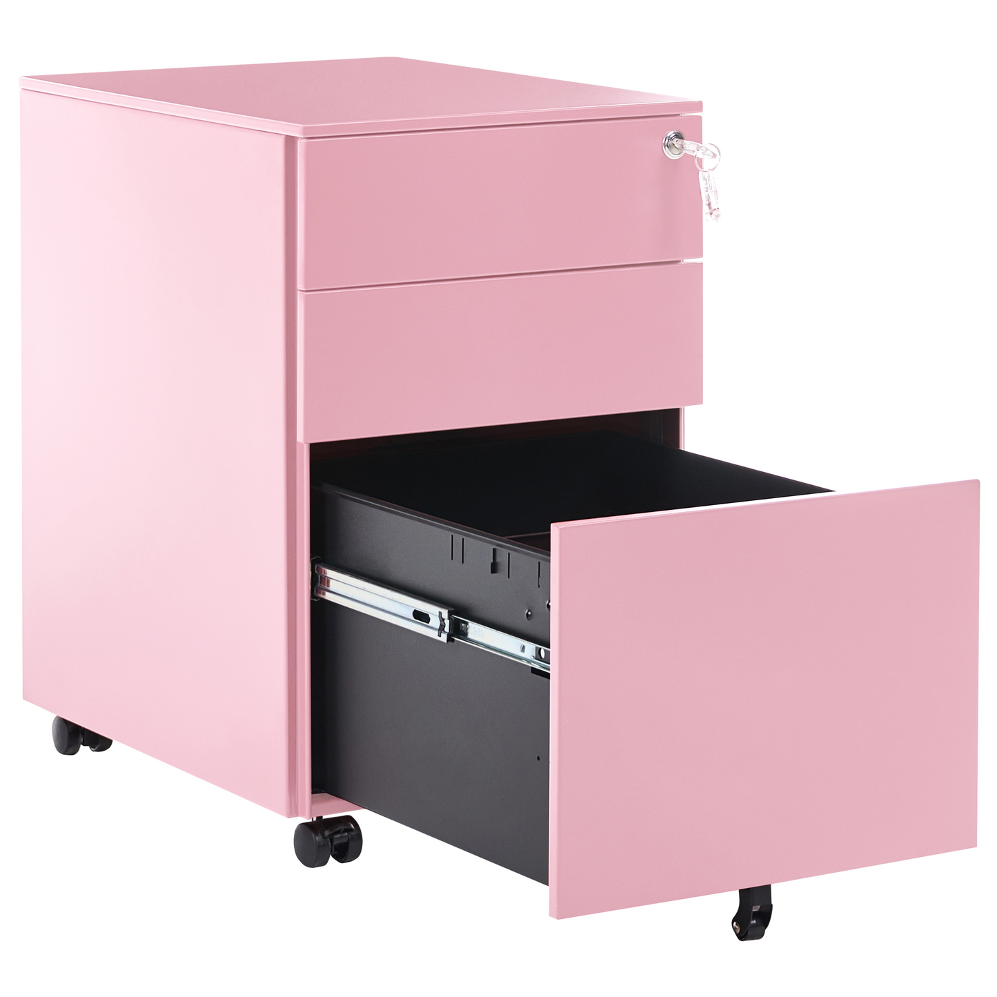 Nexa Office Pink Steel 3 Drawer Locking Storage Unit With Castors