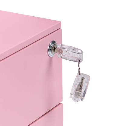 Nexa Office Pink Steel 3 Drawer Locking Storage Unit With Castors