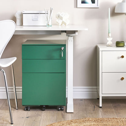 Green Steel 3 Drawer Locking Office Storage Unit Castors