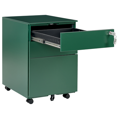 Green Steel 3 Drawer Locking Office Storage Unit Castors