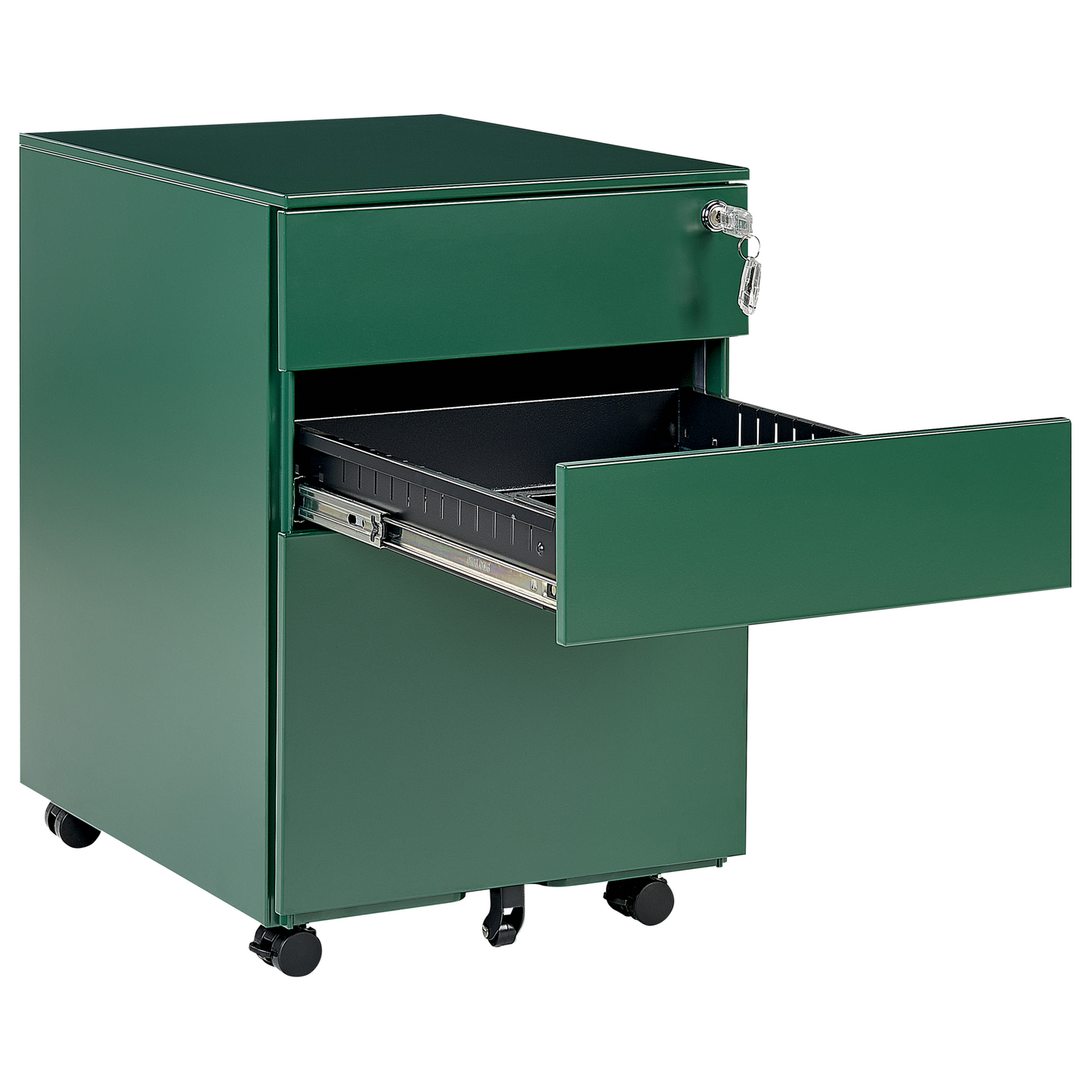 Green Steel 3 Drawer Locking Office Storage Unit Castors