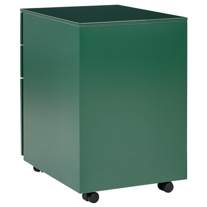 Green Steel 3 Drawer Locking Office Storage Unit Castors