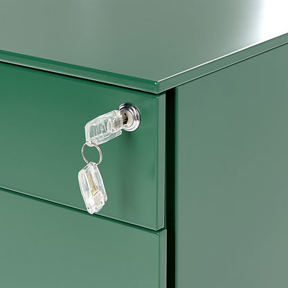 Green Steel 3 Drawer Locking Office Storage Unit Castors