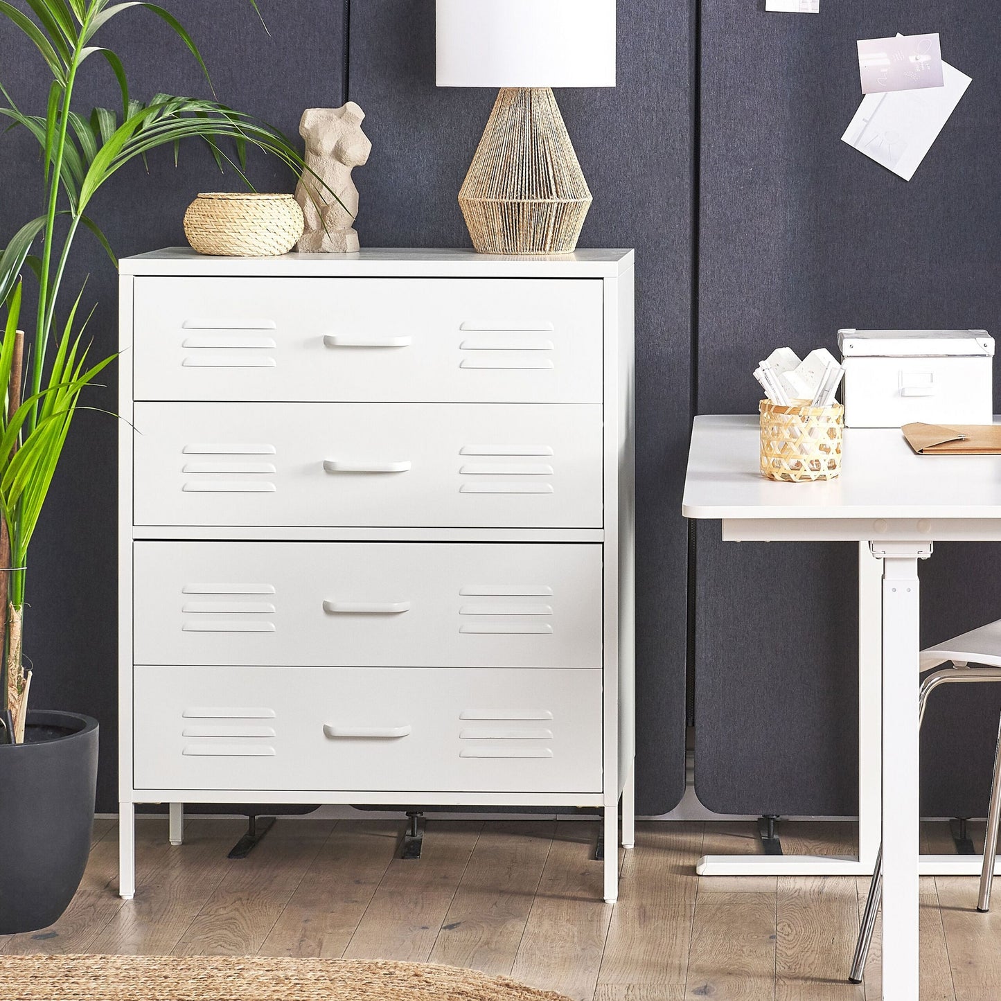 4 Drawer White Metal Chest Industrial Style Storage