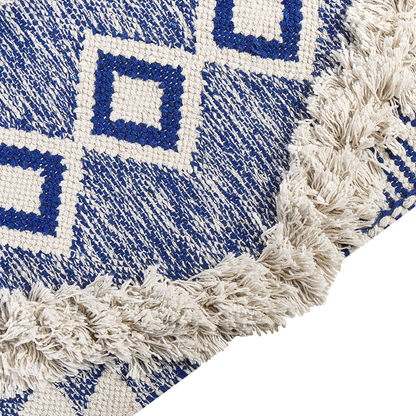 Runner Rug Light Beige and Blue 80 x 200cm Geometric Tassels