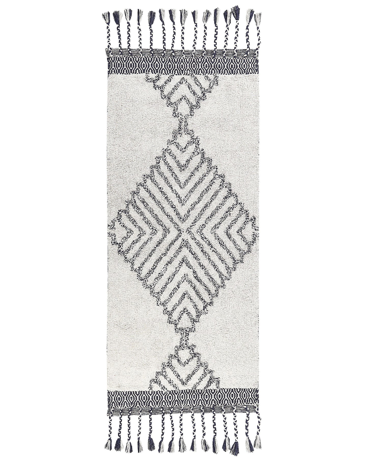 Handwoven Cotton Area Rug 80 x 150cm Black White Tassels
