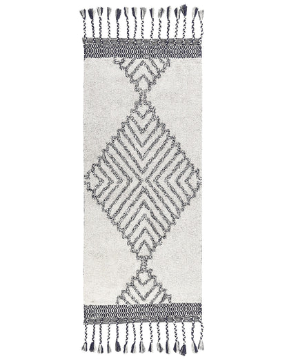 Handwoven Cotton Area Rug 80 x 150cm Black White Tassels