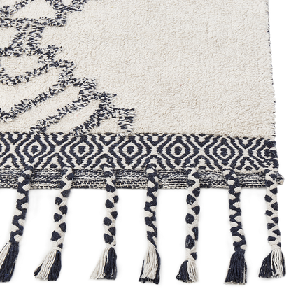Handwoven Cotton Area Rug 80 x 150cm Black White Tassels