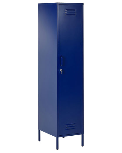 Navy Blue Metal Locker Storage Cabinet With Five Shelves And Rail For Home Office