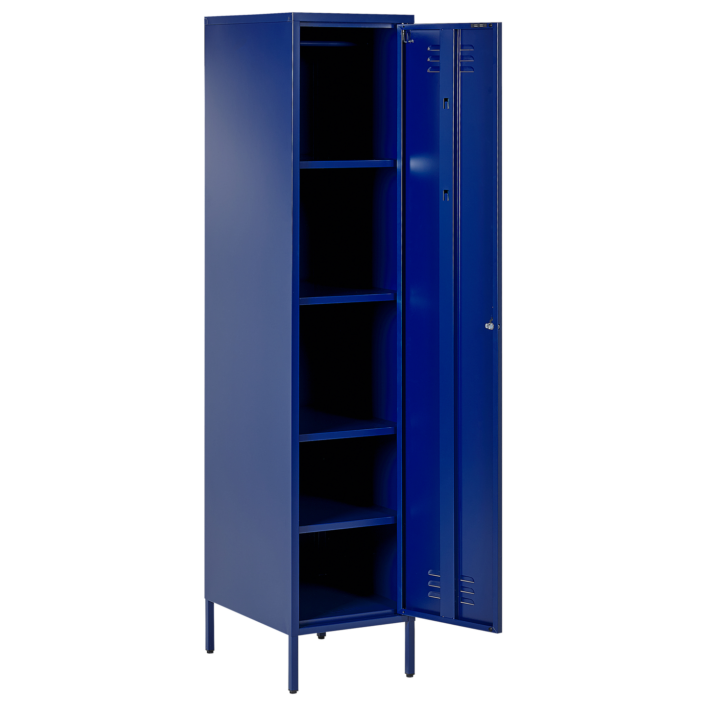 Navy Blue Metal Locker Storage Cabinet With Five Shelves And Rail For Home Office