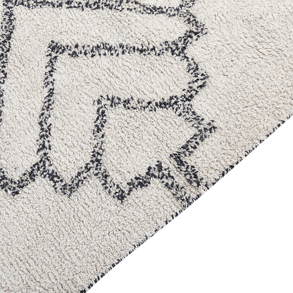 Handwoven Cotton Area Rug 140 x 200cm White Black Tassels Geometric Modern Boho Living Room