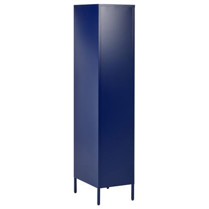 Navy Blue Metal Locker Storage Cabinet With Five Shelves And Rail For Home Office