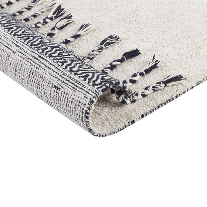 Handwoven Cotton Area Rug 140 x 200cm White Black Tassels Geometric Modern Boho Living Room